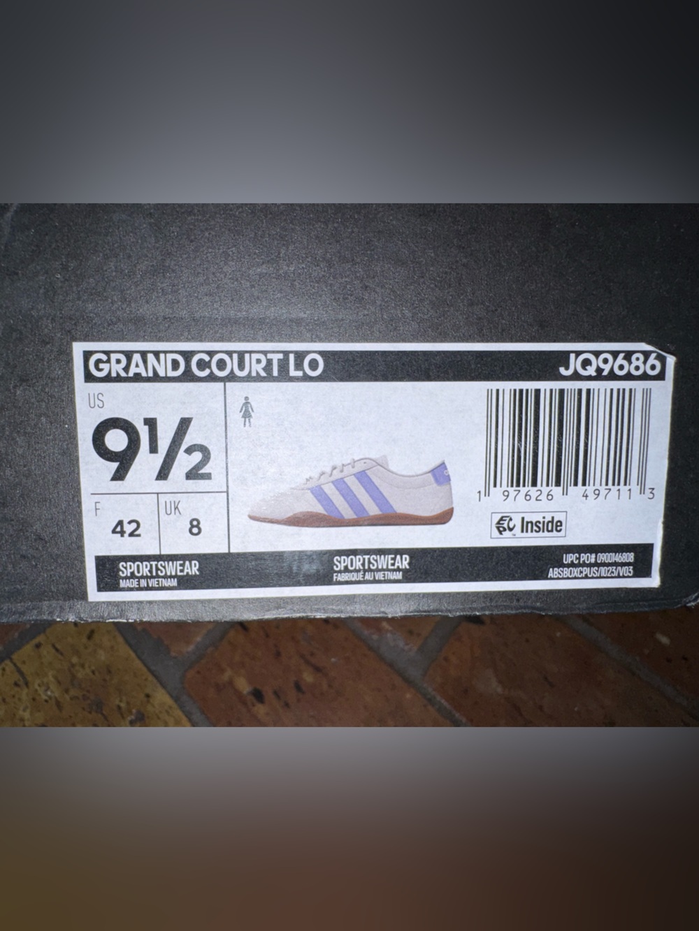 NIB Adidas Grand Court LO White Lavender Sneakers Women’s 9.5 Gum Sole - Picture 8 of 8
